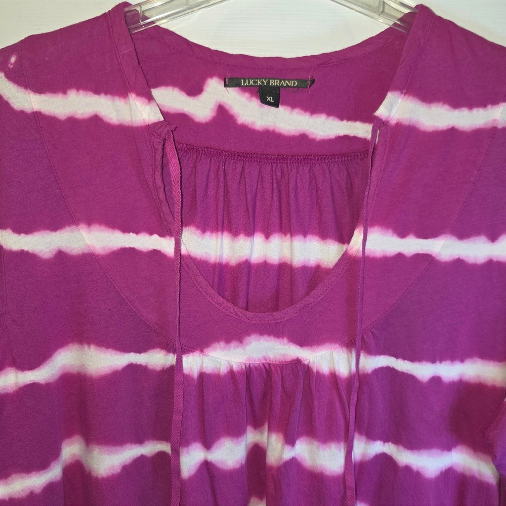 VTG Lucky Brand Tunic Top Tie-Dye Knit Womens XL Purple Magenta Peasant - Picture 3 of 10